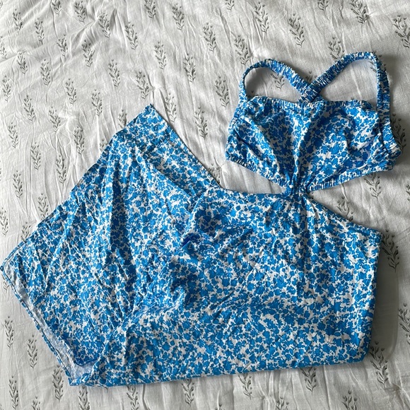 Zara Cutout Midi Linen Blend Dress Blue and White European Floral XS - Picture 4 of 10